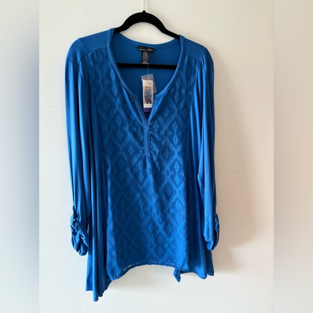 …rxb  NEW wTags: Asymmetrical Loose Fitting Lacey Panel Top XXL Plus Big & Tall